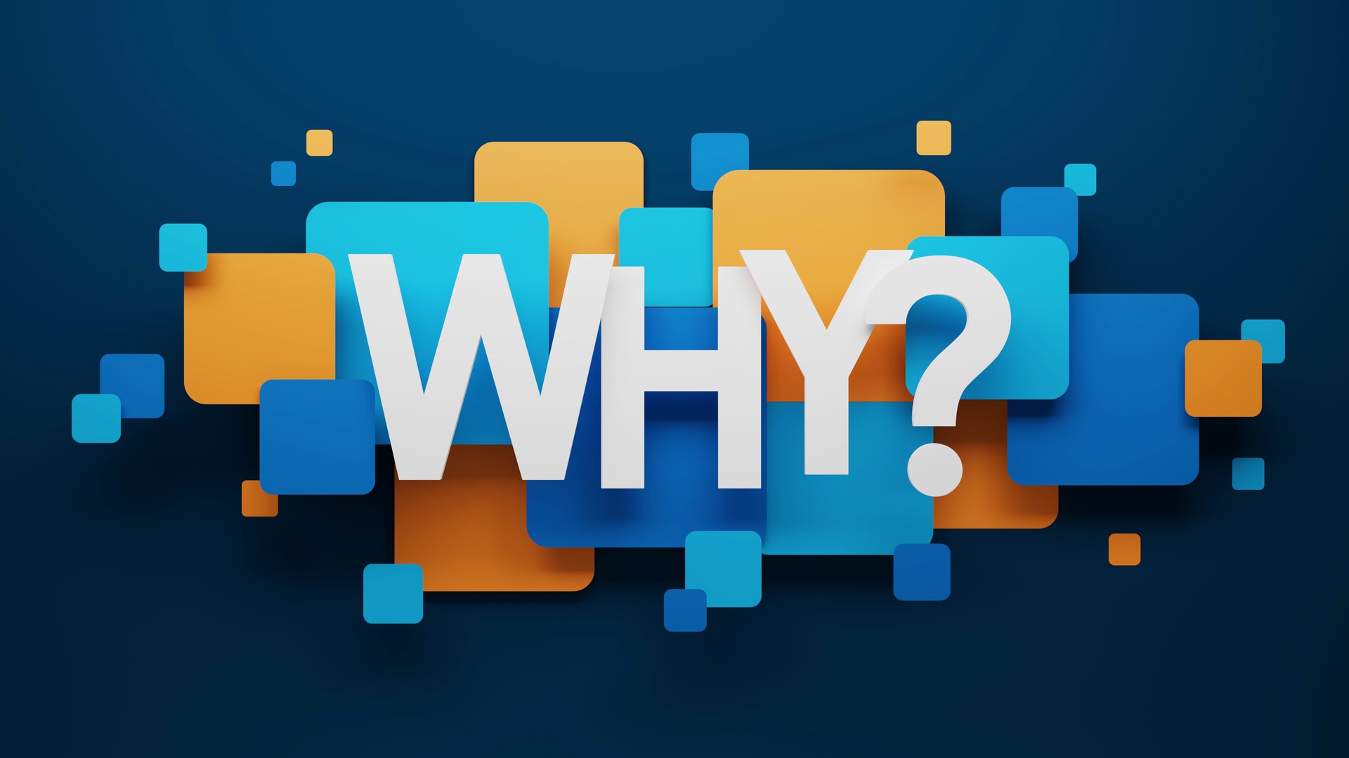 3D render of WHY? blue and orange typography banner